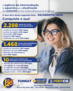 Funsat oferece 2.288 vagas de emprego nesta segunda-feira (4); maioria não exige experiência