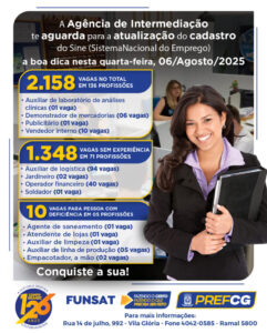 Funsat oferece mais de 2 mil vagas e realiza nova edição do Emprega CG nesta quarta-feira (6)