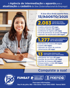 Funsat oferece2.083 vagas nesta quarta-feira (13