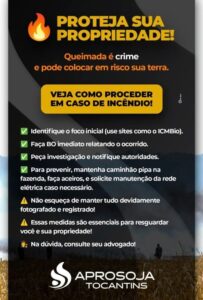 Incêndios ameaçam vida e trabalho dos produtores no estado de Tocantins, alerta Aprosoja