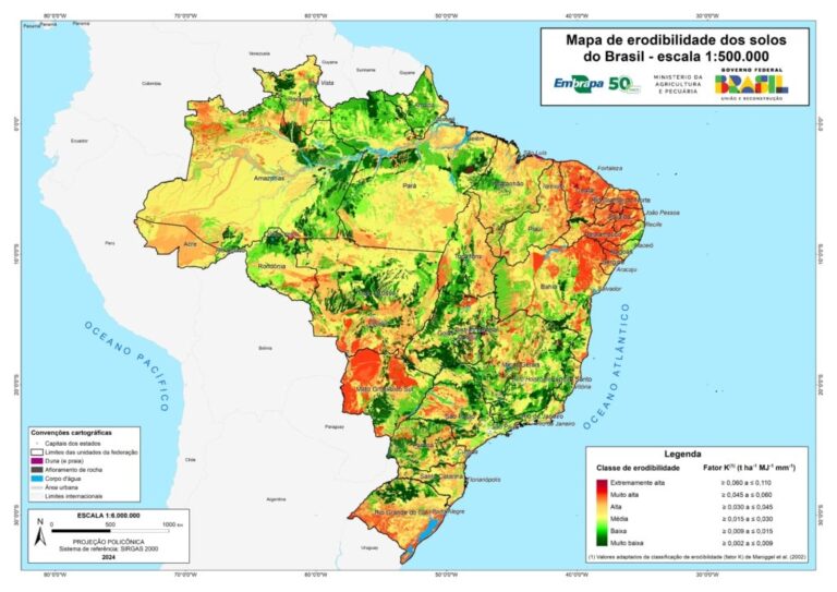 Novo mapa da Embrapa revela solos mais vulneráveis à erosão no Brasil