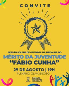 Vereador Maicon Nogueira presidirá sessão solene de entrega da Medalha Mérito da Juventude “Fábio Cunha” .