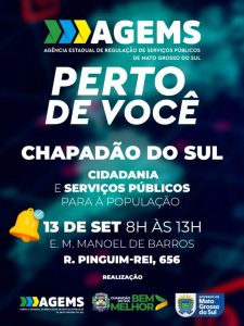 AGEMS Perto de Você: Chapadão do Sul recebe mais de 50 serviços gratuitos para a comunidade no próximo sábado