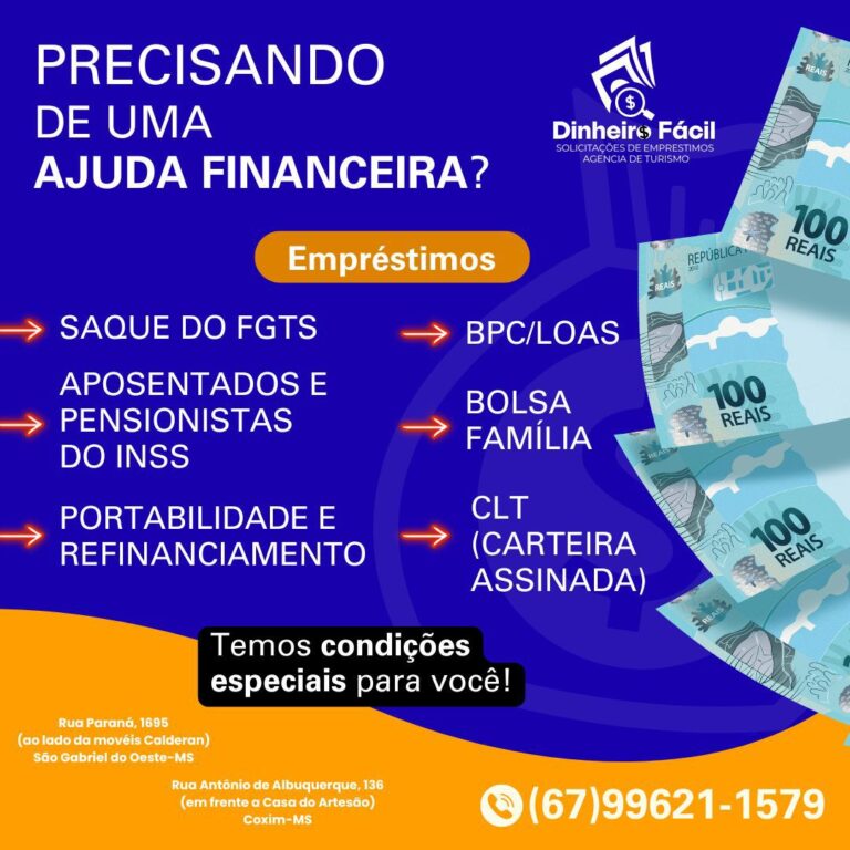 Dinheiro Fácil oferece condições especiais de empréstimos em Coxim e São Gabriel