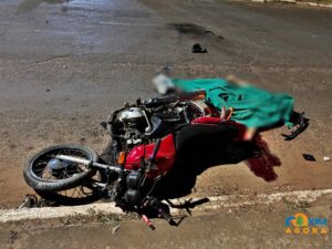 Homem morre em colisão entre motocicleta e caminhonete em avenida de Coxim