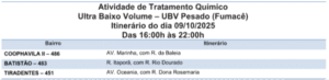 Confira quais os três bairros que estão na rota do fumacê nesta quinta-feira (09) 