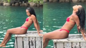 De biquíni vermelho, Duda Santos aproveita dia de sol em Paraty
