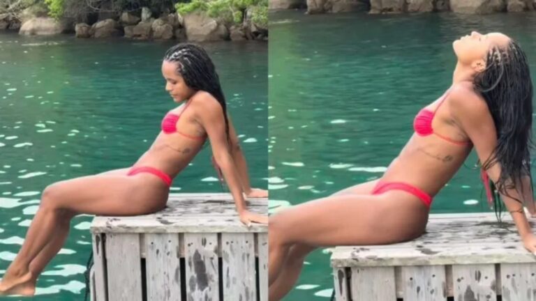 De biquíni vermelho, Duda Santos aproveita dia de sol em Paraty
