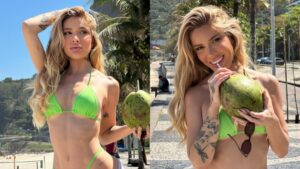 Karoline Lima exibe corpão em praia do Rio de Janeiro