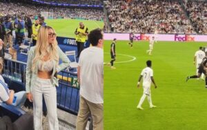 Modelo que expôs conversas com Vini Jr. vai a jogo do Real Madrid