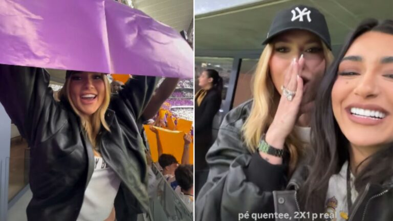 Na Espanha pela 4ª vez, Virginia Fonseca assiste jogo de Vini Jr.