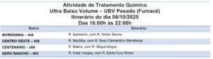 Quatro bairros estão na rota do fumacê nesta segunda-feira (06) 