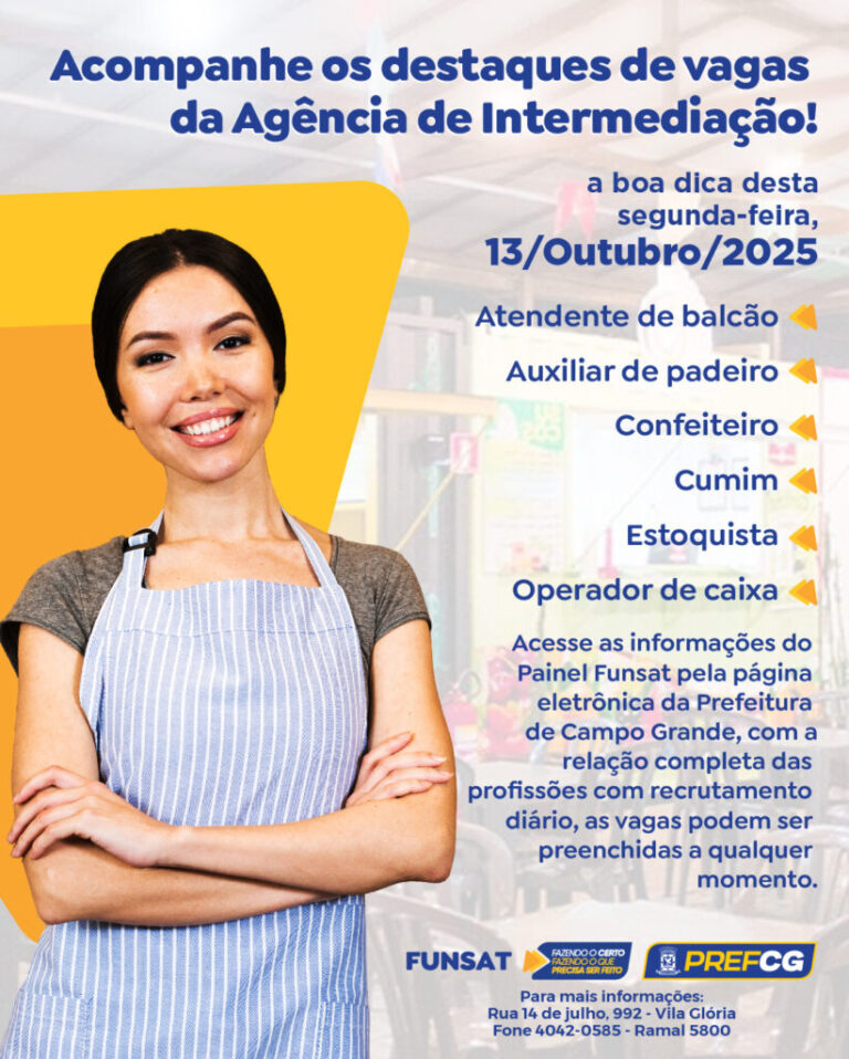Segunda-feira começa na Funsat com 191 empresas oferecendo 1.494 vagas