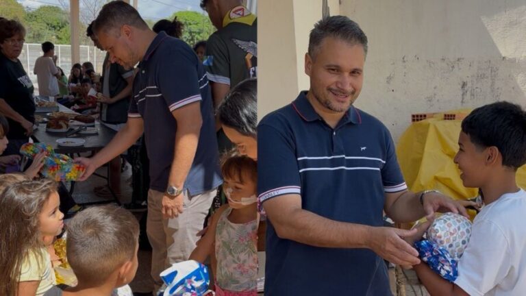 Vereador Leinha entrega brinquedos no bairro Tiradentes em comemoração ao Dia das Crianças