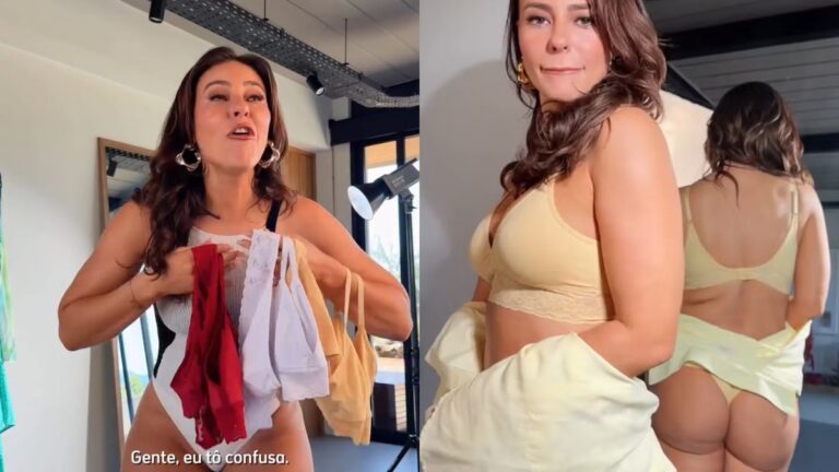 Ano Novo: Paolla Oliveira prova lingerie e brinca com superstição