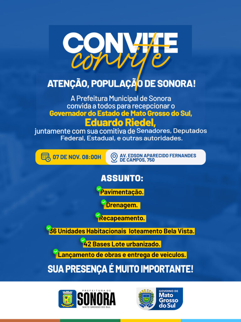 Governador Eduardo Riedel visita Sonora e anuncia novos investimentos para o município
