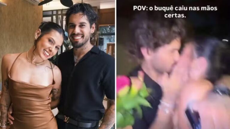 Ana Castela pega buquê em casamento e ganha beijo de Zé Felipe
