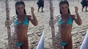 De biquíni, Jade Picon mostra abdômen trincado e toma ducha