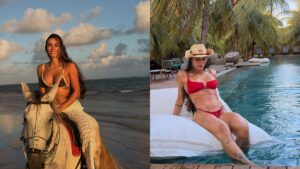 De biquíni, Tainá Militão anda de cavalo e renova bronzeado; veja