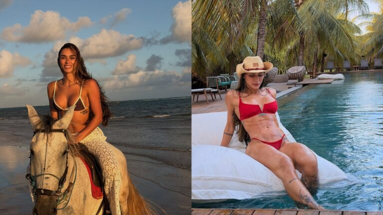 De biquíni, Tainá Militão anda de cavalo e renova bronzeado; veja