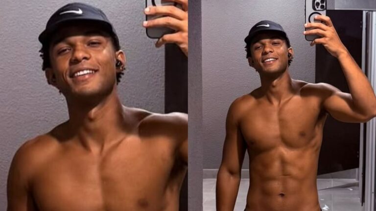 Juan Paiva posa sem camisa e exibe abdômen trincado; veja clique