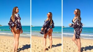 Lívia Andrade exibe corpo definido em praia após cirurgia