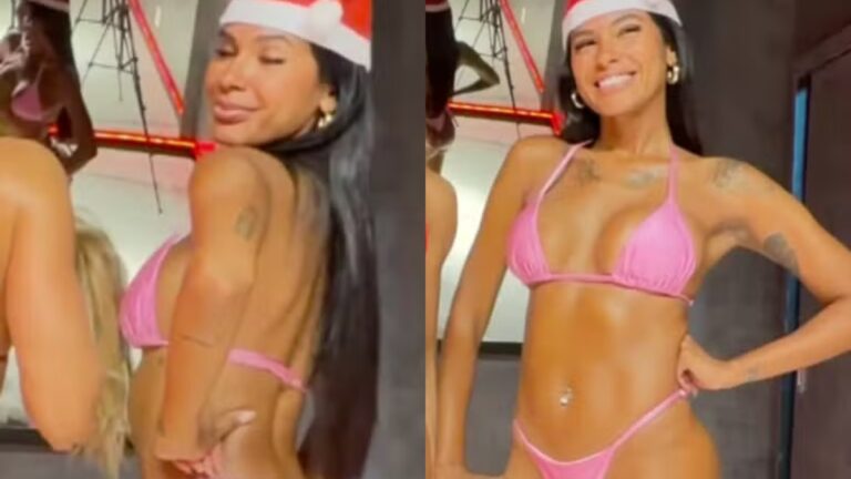 Pocah se veste de Mamãe Noel e posa de biquíni após treino