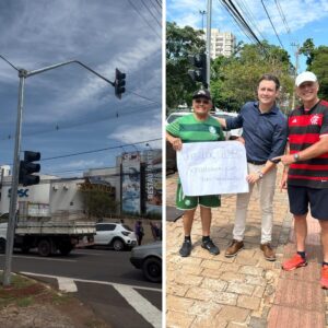 Semáforo na Av. Afonso Pena, em frente ao Sesc, é instalado após abaixo-assinado entregue por Salineiro