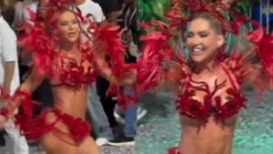 Virginia Fonseca tropeça e quase cai em ensaio da Grande Rio