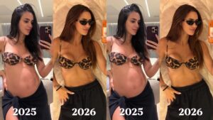 De biquíni, Bruna Biancardi faz comparativo do corpo pós-gravidez