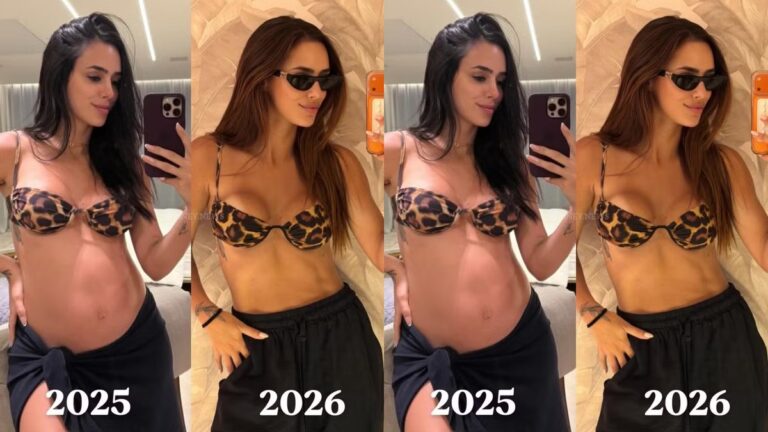 De biquíni, Bruna Biancardi faz comparativo do corpo pós-gravidez