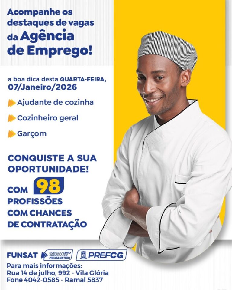 Funsat oferta 1.104 vagas em 98 profissões nesta quarta-feira